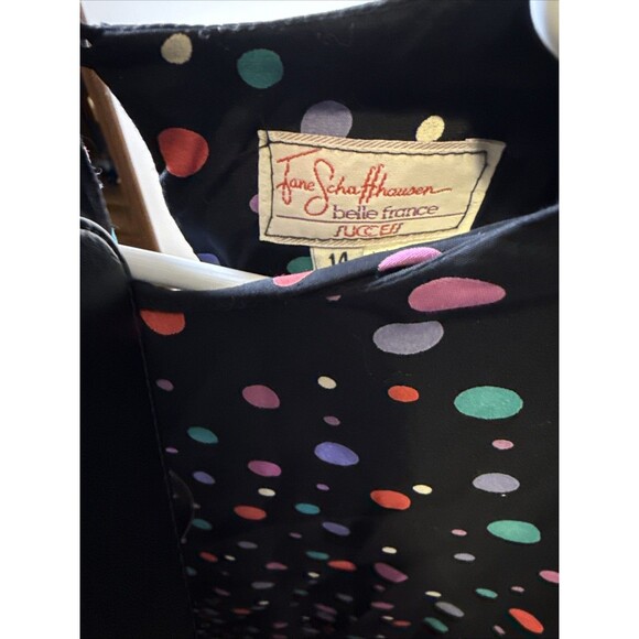 Vtg 80s Secretary Dress Sz 14 Polka Dot Ruffle Sh. Pads Skirt Midi Length - Picture 2 of 9